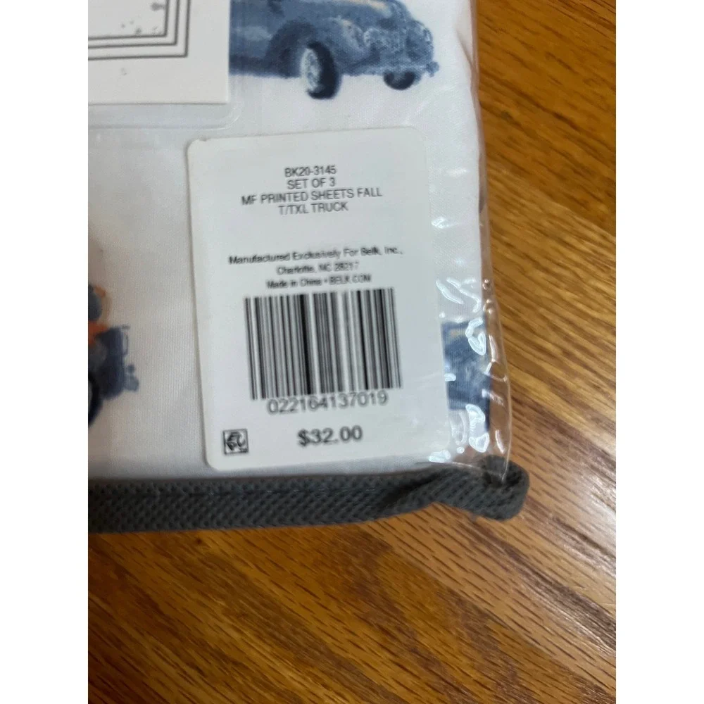 Modern Southern Home Twin XL Sheet Set Blue Harvest Truck Pumpkin Microfiber NEW
